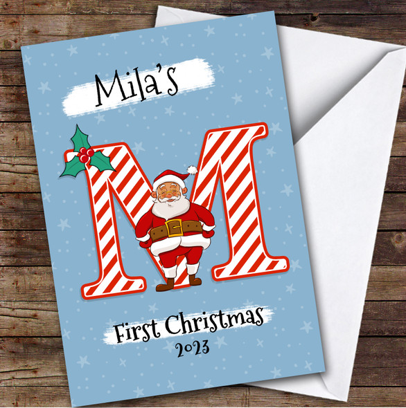 Alphabet 1st First Xmas Santa Letter M Custom Personalised Christmas Card