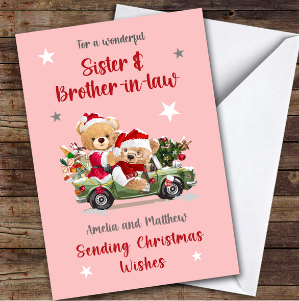 Sister and Brother-in-law Bear Car Custom Greeting Personalised Christmas Card