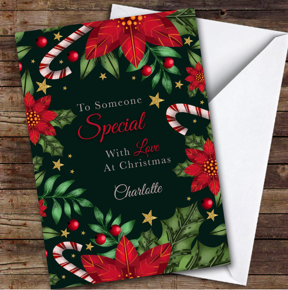 Someone Special Floral Gold Stars Custom Greeting Personalised Christmas Card