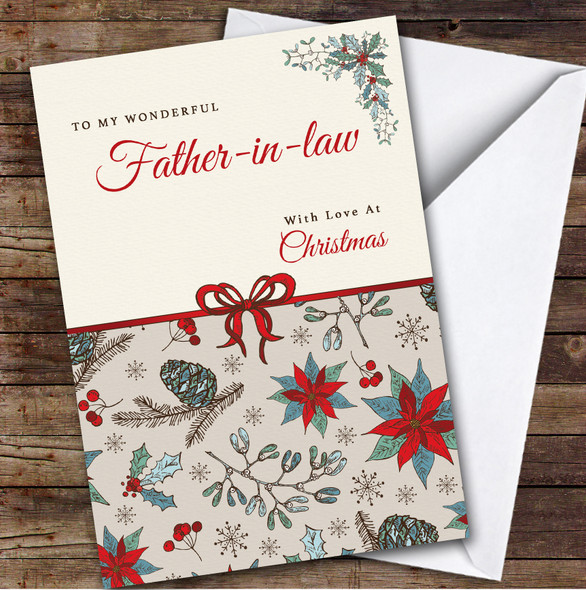 Father-in-law Vintage Floral Custom Greeting Personalised Christmas Card