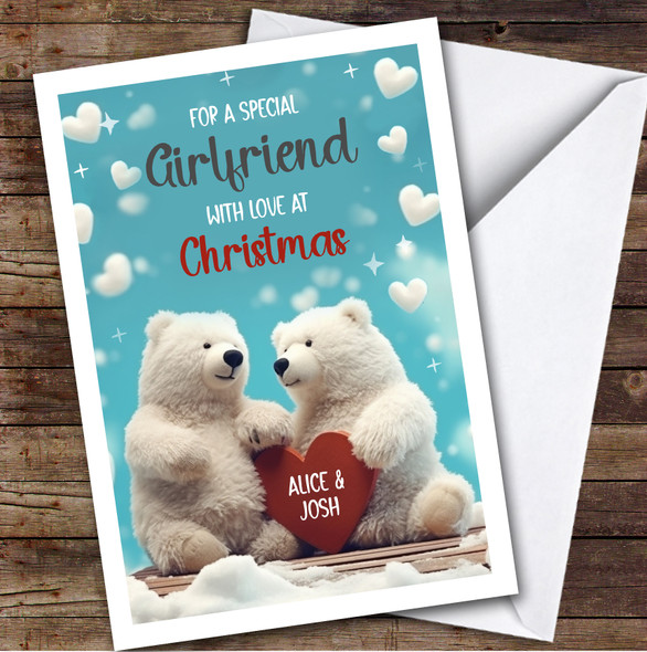 Girlfriend Polar Bear Couple Custom Greeting Personalised Christmas Card