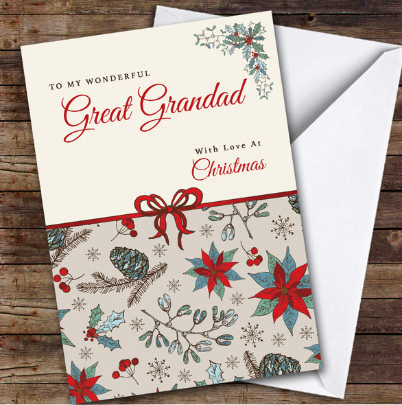 Great Grandad Vintage Floral Custom Greeting Personalised Christmas Card