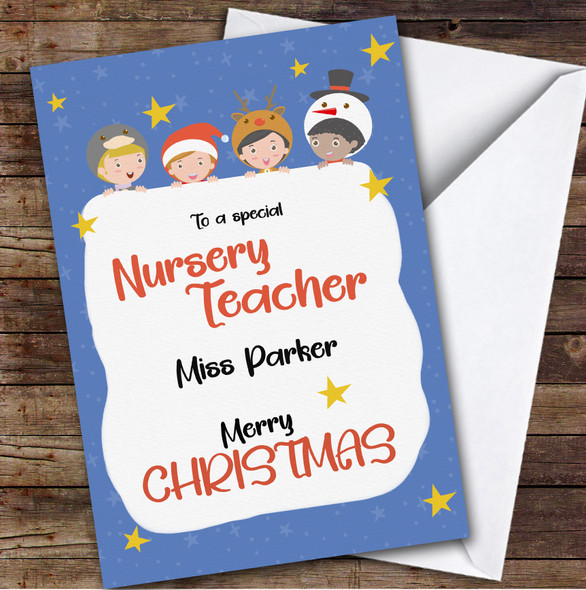 Nursery Teacher Kids Outfits Custom Greeting Personalised Christmas Card