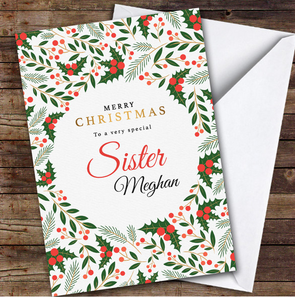 Special Sister Floral Custom Greeting Personalised Christmas Card