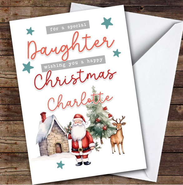 Daughter Santa Scene Custom Greeting Personalised Christmas Card