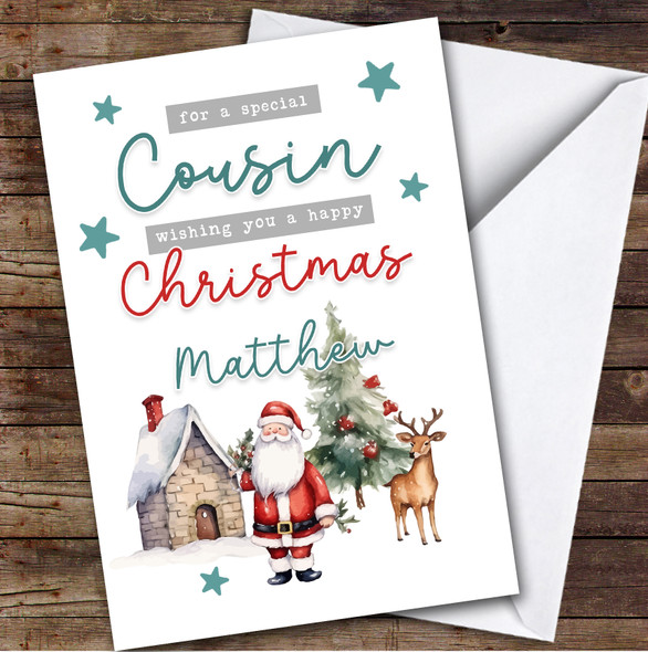 Cousin Santa Scene Custom Greeting Personalised Christmas Card