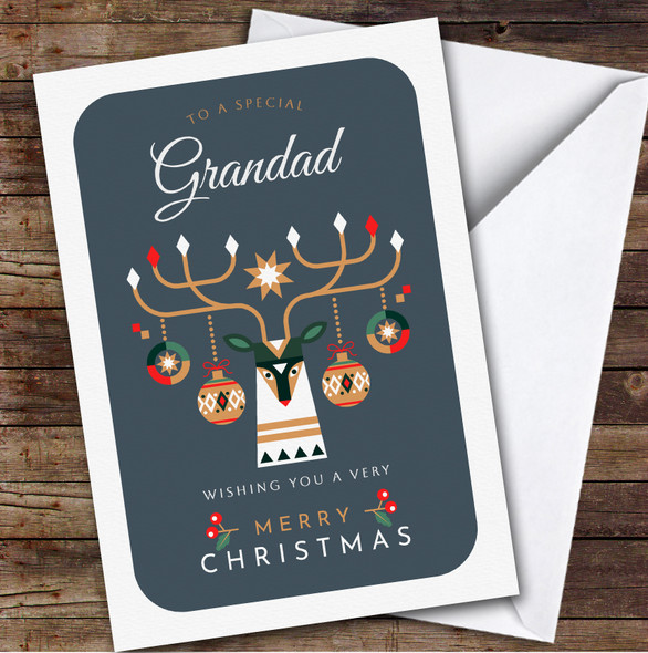 Grandad Reindeer Custom Greeting Personalised Christmas Card