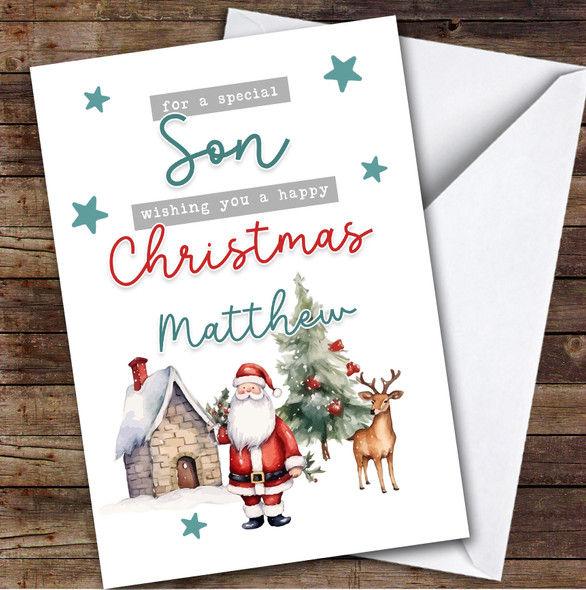 Son Santa Scene Custom Greeting Personalised Christmas Card