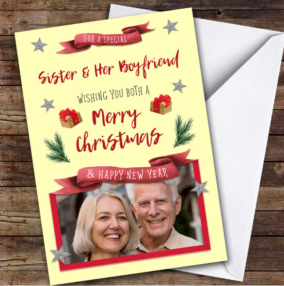 Sister & Her Boyfriend Merry Gift Photo Custom Personalised Christmas Card