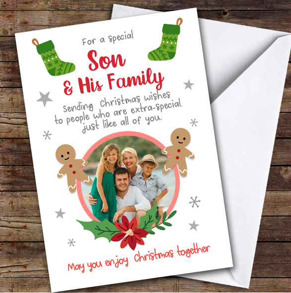 Son and His Family Gingerbread Photo Custom Greeting Personalised Christmas Card