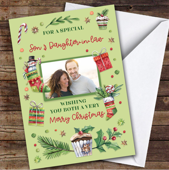 Son & Daughter-in-law Photo Cupcake Custom Greeting Personalised Christmas Card