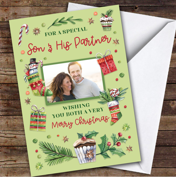 Son & His Partner Photo Cupcake Custom Greeting Personalised Christmas Card