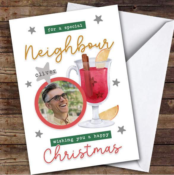 Neighbour Mulled Wine Photo Custom Greeting Personalised Christmas Card