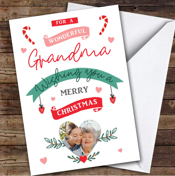 Grandma Merry Banner Photo Custom Greeting Personalised Christmas Card