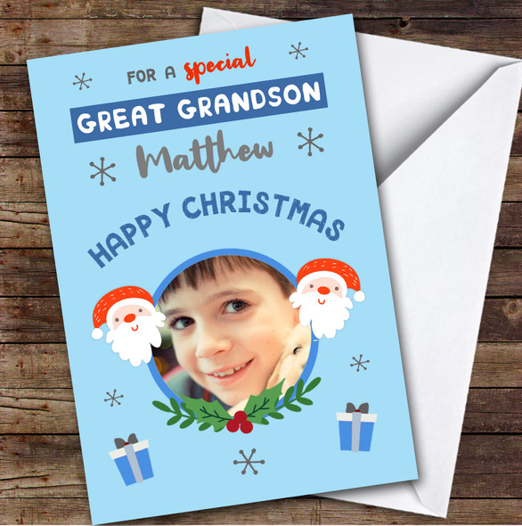 Great Grandson Santa Photo Custom Greeting Personalised Christmas Card