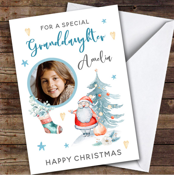 Granddaughter Santa Photo Custom Greeting Personalised Christmas Card