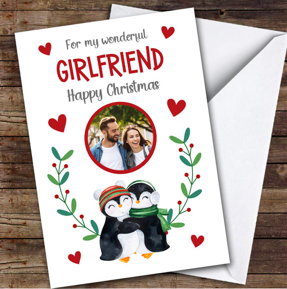 Girlfriend Penguin Photo Custom Greeting Personalised Christmas Card