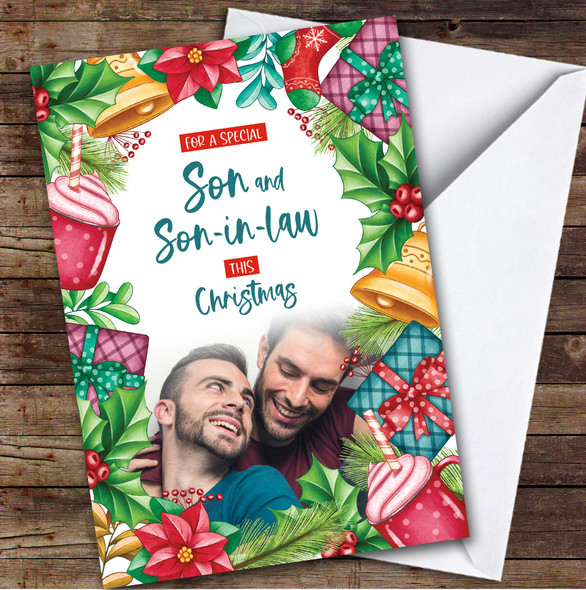 Son and Son-in-law Photo Custom Greeting Personalised Christmas Card