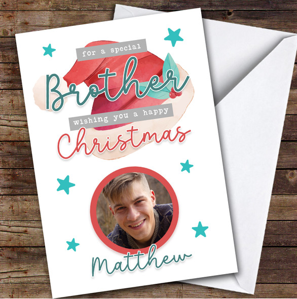 Brother Santa Hat Photo Custom Greeting Personalised Christmas Card