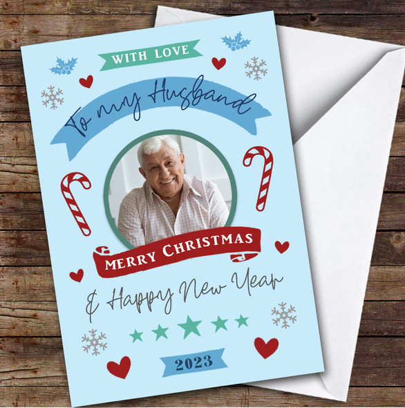 Husband Photo Banner Custom Greeting Personalised Christmas Card