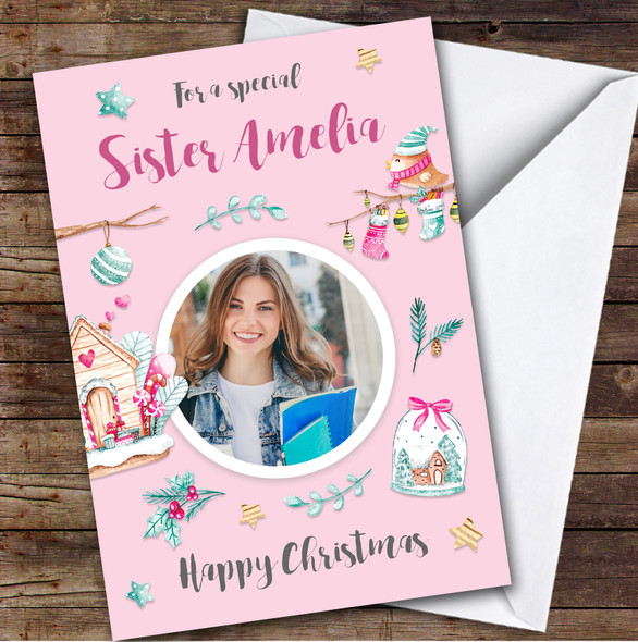 Sister Female Photo Custom Greeting Personalised Christmas Card
