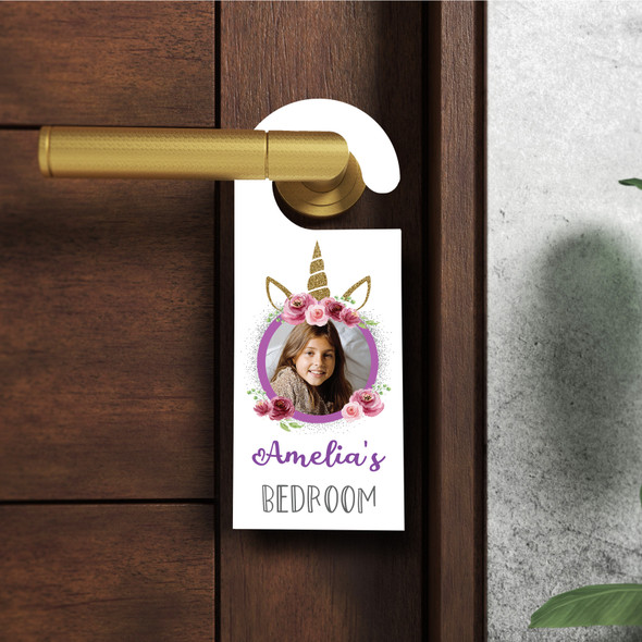 Personalized Unicorn Photo Girl Kids Childs Bedroom Personalised Door Hanger
