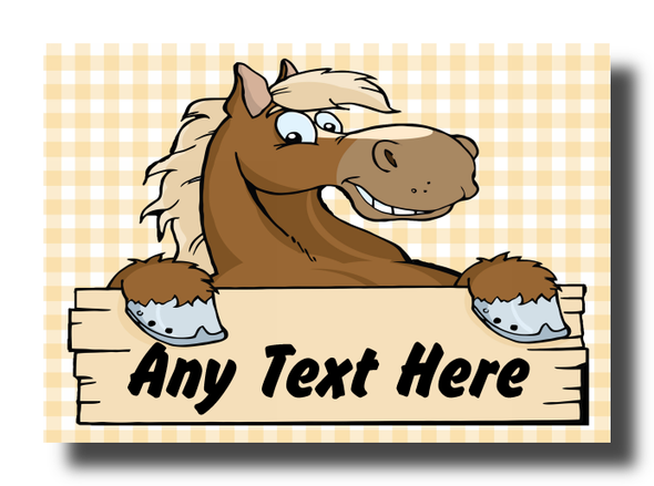 Cream Check Cartoon Horse Personalised Jumbo Fridge Magnet