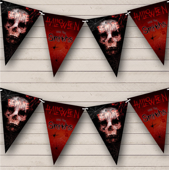 Halloween Wimpelkette Aus Stoff – 90 Cm, Orange-schwarz Mit Spinnen, Totenköpfen & Fledermäusen