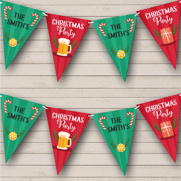 Christmas Party Beer Red Green Personalised Christmas Banner Decoration Bunting