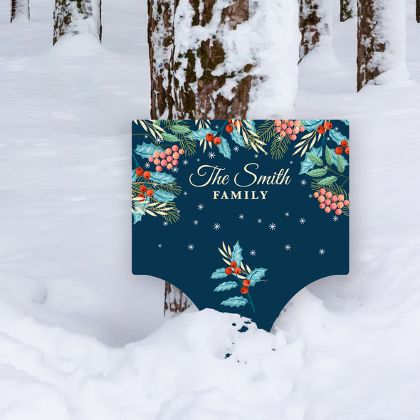 Navy Floral Personalised Decoration Family Christmas Outdoor Garden Stake Sign