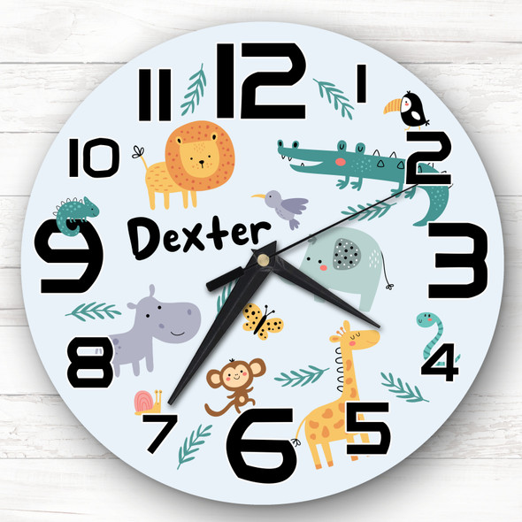 Jungle Safari Animals Boys Girls Nursery Room Custom Gift Personalised Clock