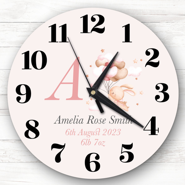 Pink Floating Baby Bunny Girls Nursery Room Custom Gift Personalised Clock