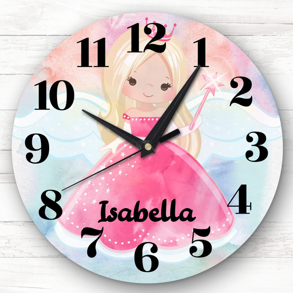 Rainbow Pink Dress Blonde Fairy Girls Room Custom Gift Personalised Clock