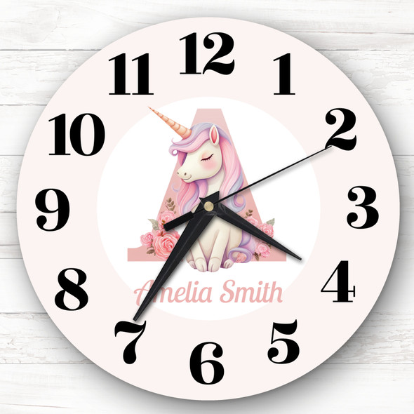 Pink Unicorn Alphabet Letter A Girls Room Custom Gift Personalised Clock