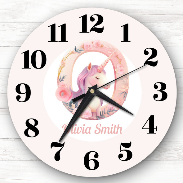 Pink Unicorn Alphabet Letter O Girls Room Custom Gift Personalised Clock