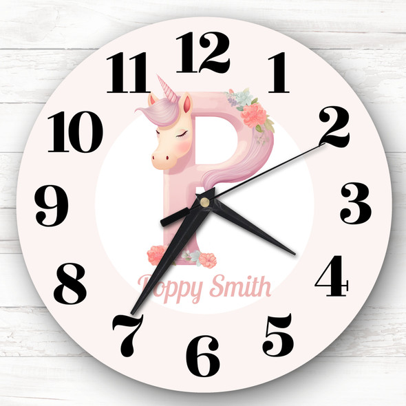 Pink Unicorn Alphabet Letter P Girls Room Custom Gift Personalised Clock
