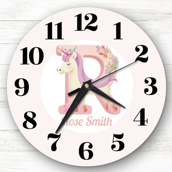 Pink Unicorn Alphabet Letter R Girls Room Custom Gift Personalised Clock
