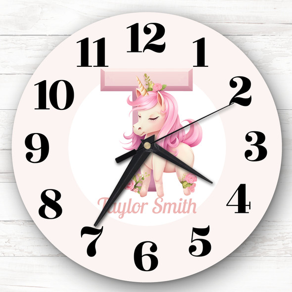 Pink Unicorn Alphabet Letter T Girls Room Custom Gift Personalised Clock