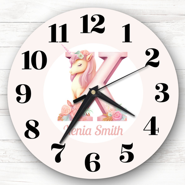 Pink Unicorn Alphabet Letter X Girls Room Custom Gift Personalised Clock