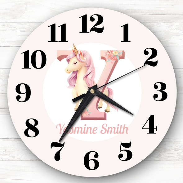 Pink Unicorn Alphabet Letter Y Girls Room Custom Gift Personalised Clock