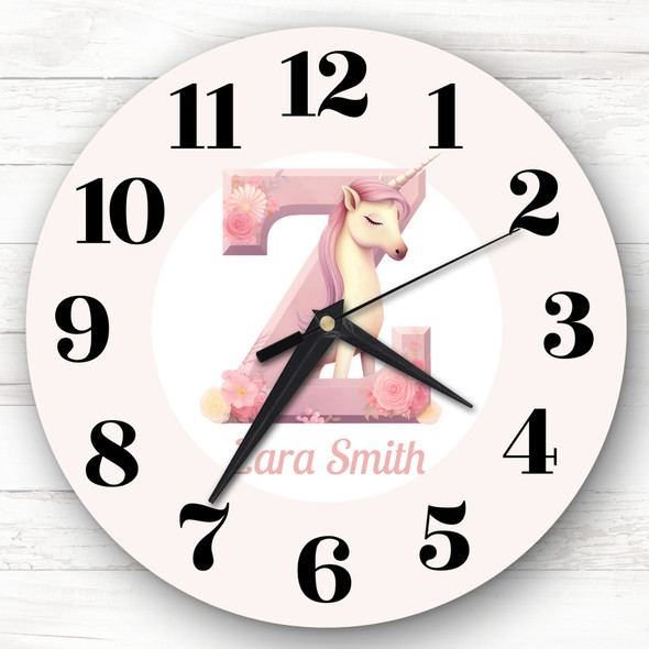 Pink Unicorn Alphabet Letter Z Girls Room Custom Gift Personalised Clock