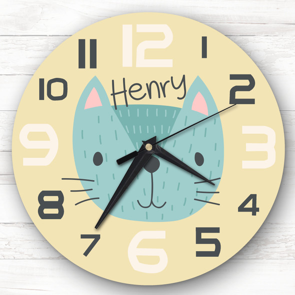 Kids Baby Girls Boys Room Cute Cat Face Custom Gift Personalised Clock