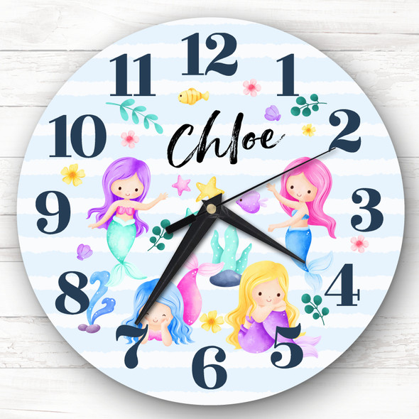 Watercolour Pretty Mermaids Girls Room Custom Gift Personalised Clock
