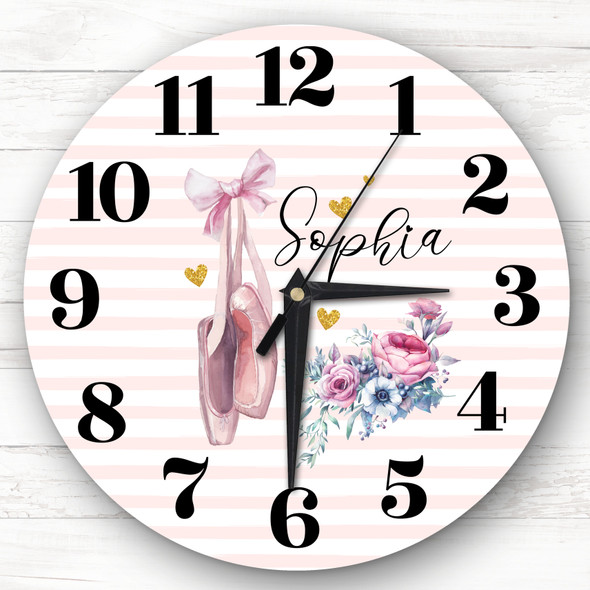 Floral Pink Ballet Shoes Girls Room Custom Gift Personalised Clock