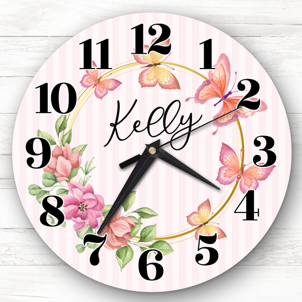Pink Floral Butterflies Girls Room Custom Gift Personalised Clock