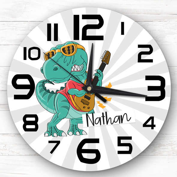 Dinosaur Playing Guitar Kids Room Custom Gift Personalised Clock
