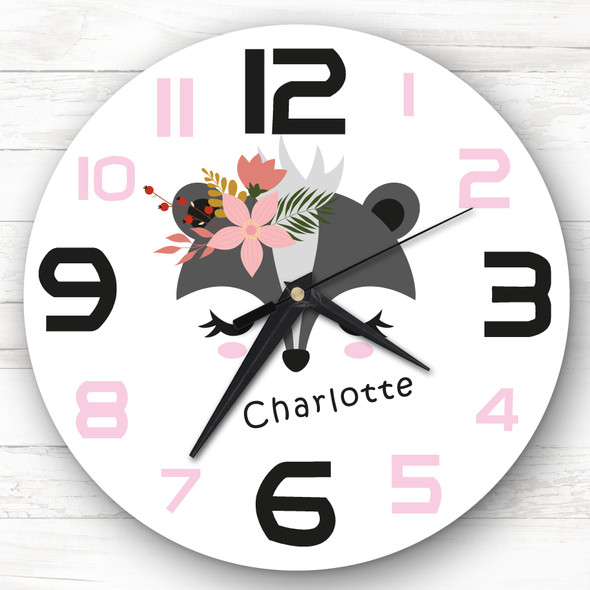 Kids Girls Room Cute Badger Face Custom Gift Personalised Clock