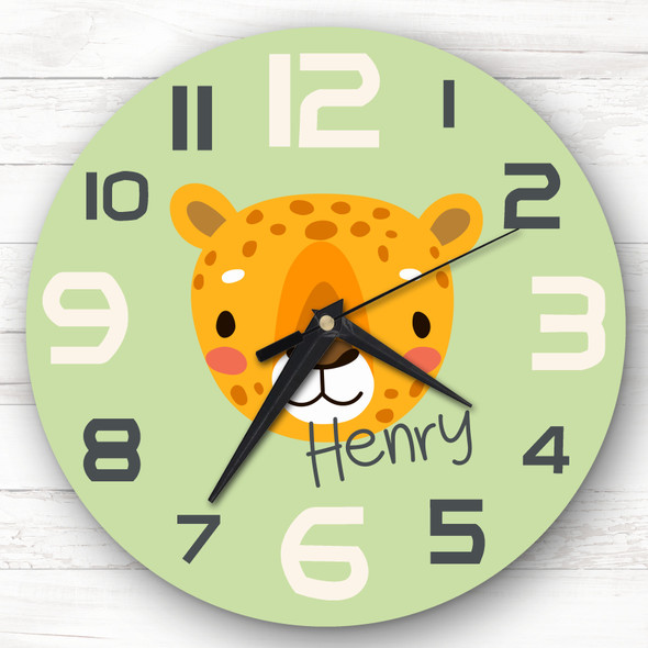 Kids Room Cute Tiger Face Green Custom Gift Personalised Clock