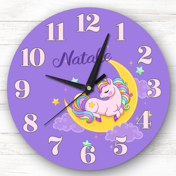 Purple Unicorn Moon Girls Room Custom Gift Personalised Clock