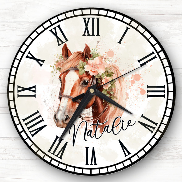 Floral Brown Horse Girls Room Custom Gift Personalised Clock
